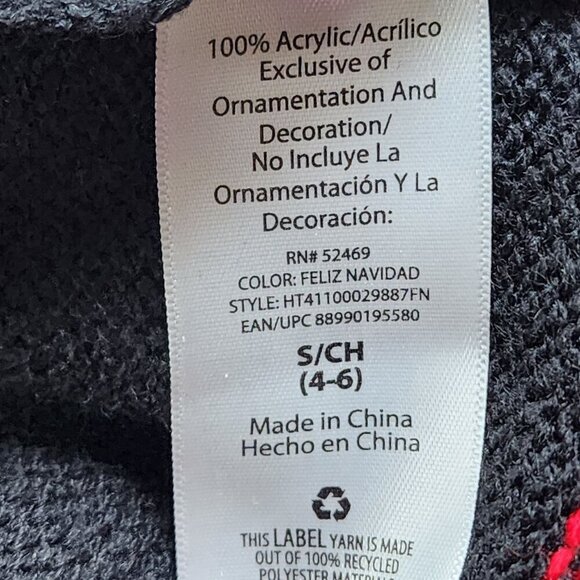 Holiday Time Feliz Navidad Christmas Sweater S/CH 4-6 Black Knit With Festive Sa - Picture 8 of 11